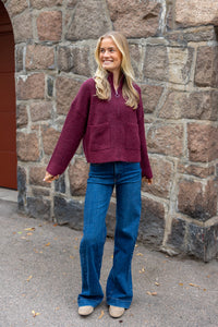 Sia Ras Ls Knit Zipper Cardigan Tawny Port