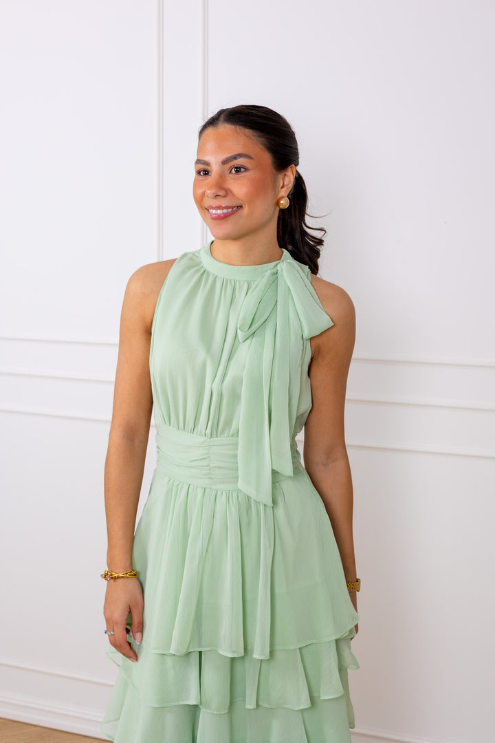 Marli Solid Chiffon Dress Light Green