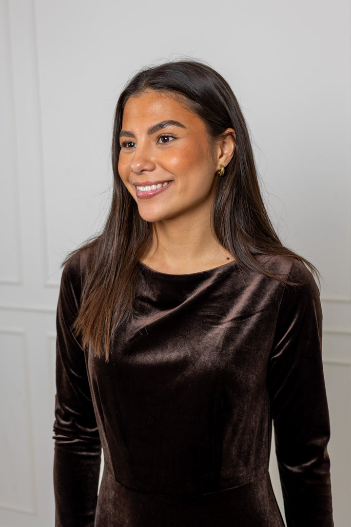 Attentiff Midi Velour Dress Choco