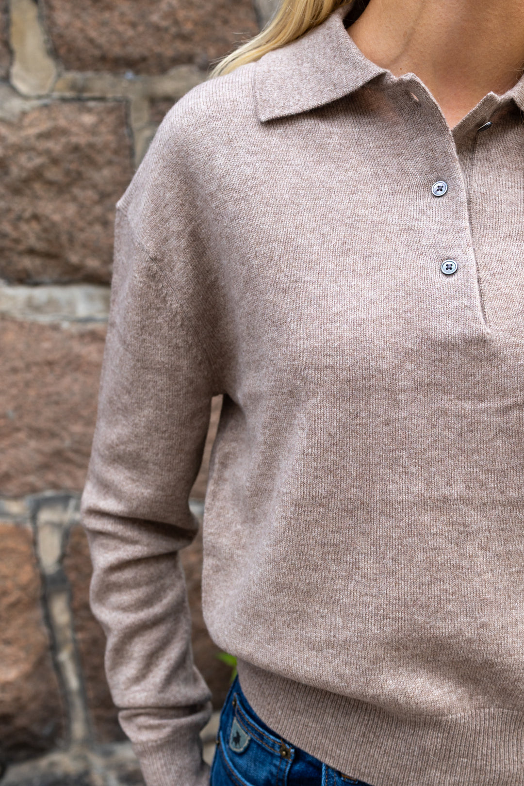 Longo Knit Ls Collar Mid Brown Melange