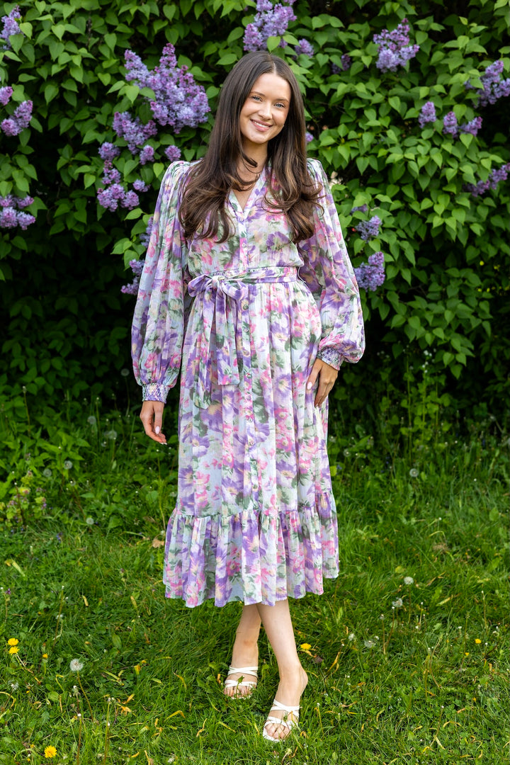 Bohemian Belt Dress Brushed Flowers