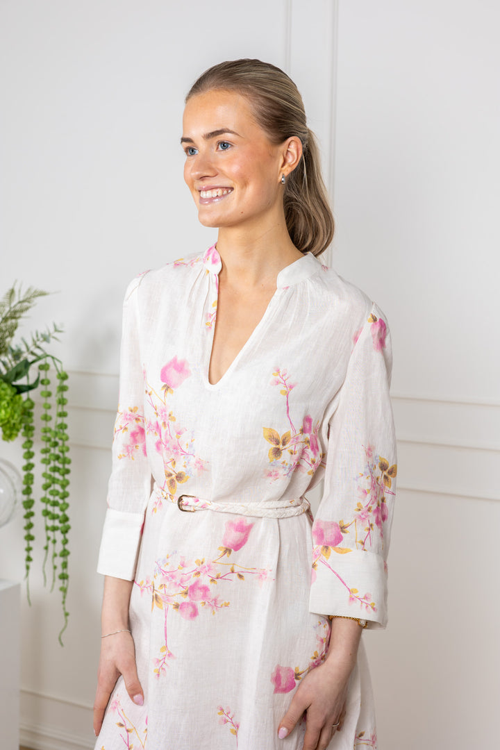 Linen Shift Dress Pink Bloom