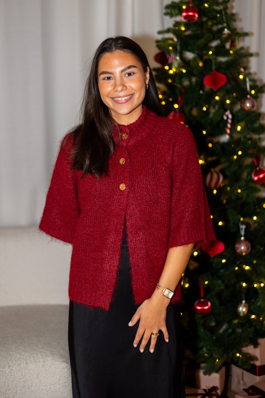 Benuta Fluffy Knit Cardigan Dark Red