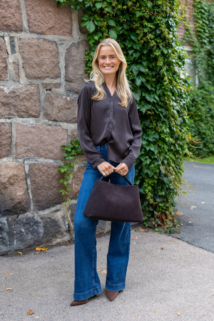 Hazelle Drapy Satin Shirt Dark Brown