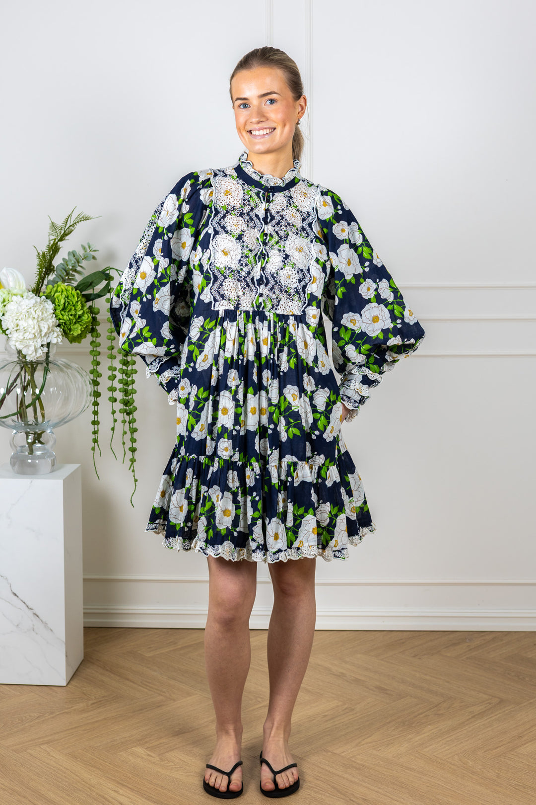 Cotton Slub Shift Dress Bright Garden