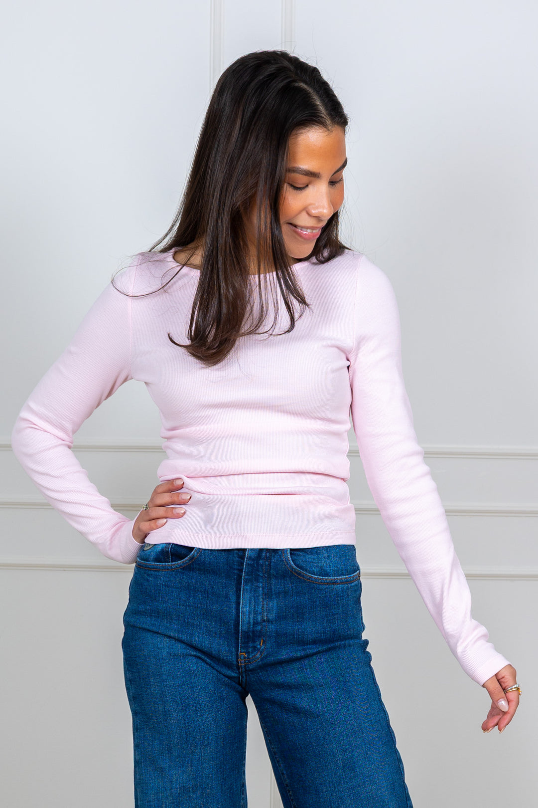 Petronella Rib Boatneck Light Pink
