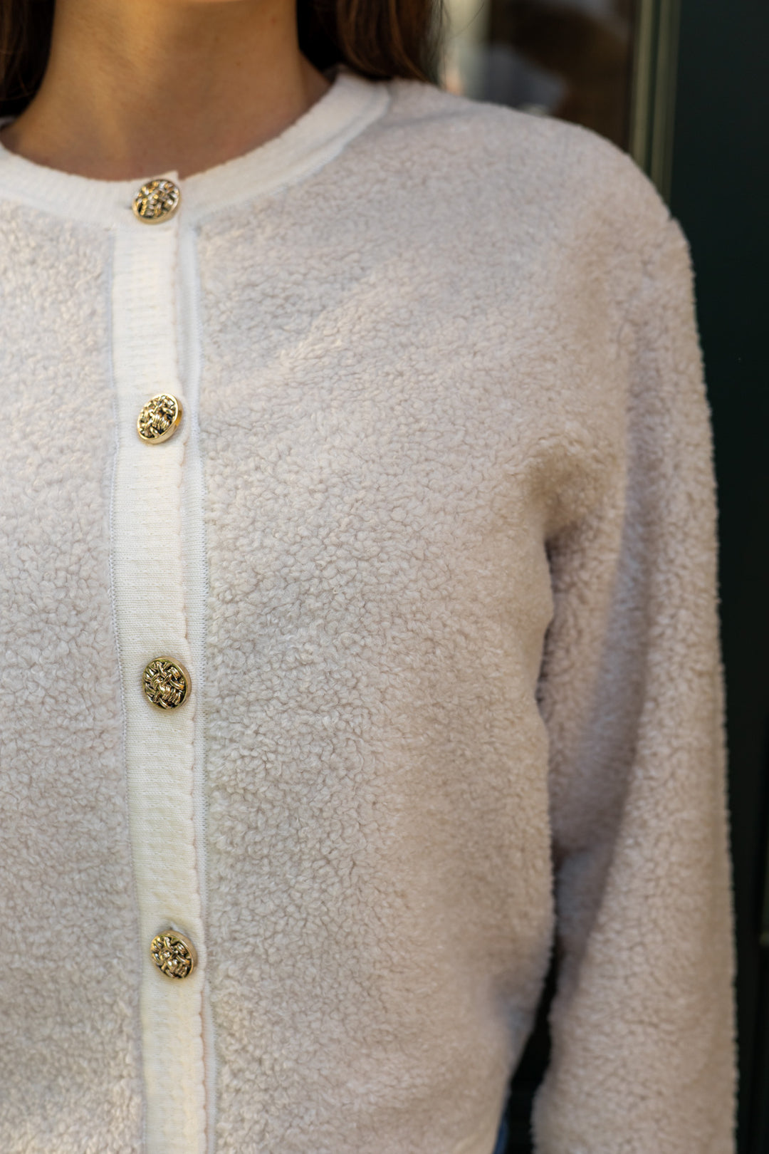 Limo Fluffy Knit Cardigan Creme