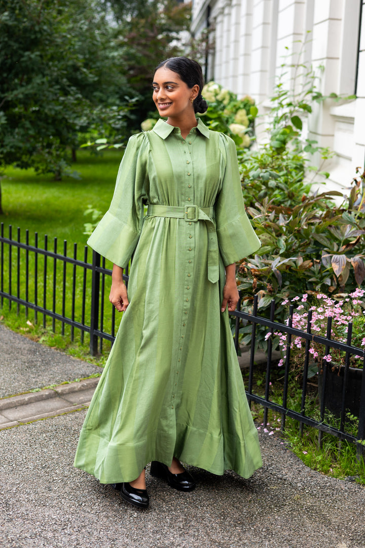 Viscose Collared Dress Green
