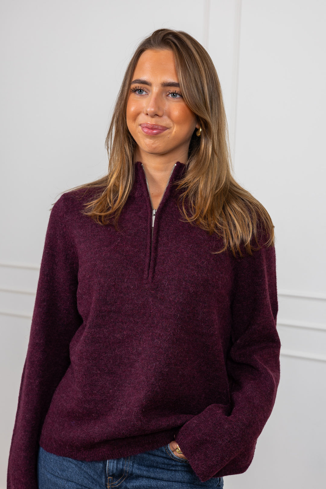 Lulu Ls Knit Half Zip Fig Melange