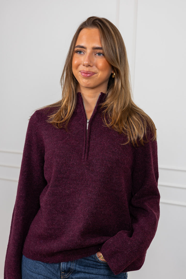 Lulu Ls Knit Half Zip Fig Melange