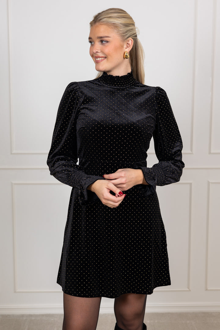 Yasriva Ls High Neck Velvet Dress Black