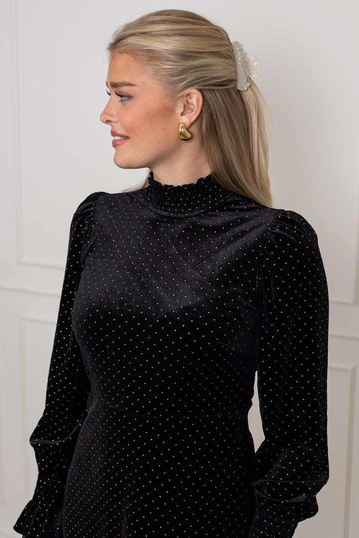 Yasriva Ls High Neck Velvet Dress Black