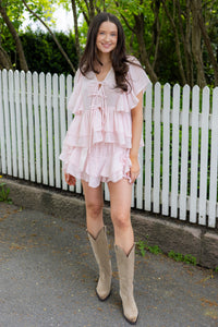 Bow Frill Top Light Pink