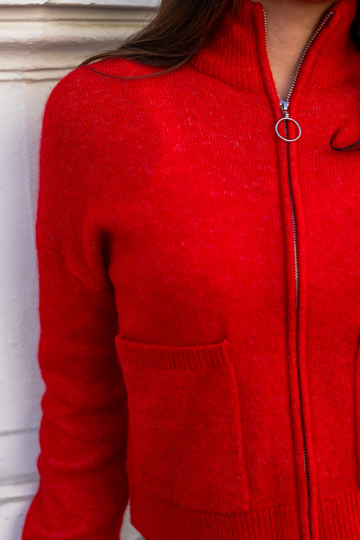 Sia Ras Ls Knit Zipper Cardigan Equestrian Red Melange
