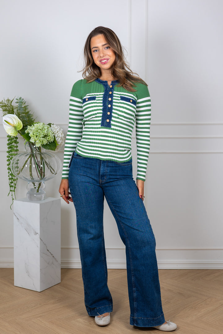 La Striped Pullover Green Stripe