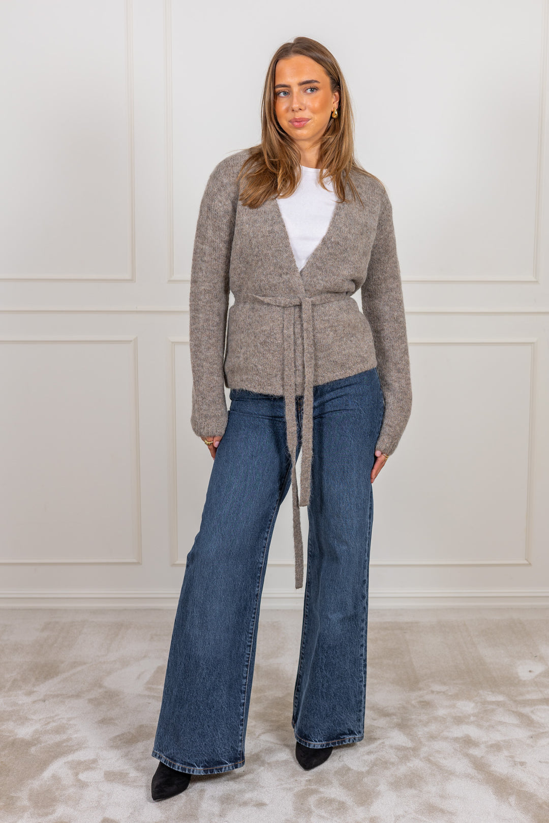 Gabella Ls Knit Belt Cardigan Steel Gray Melange