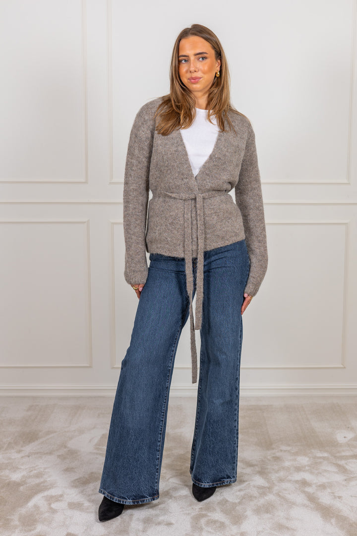 Gabella Ls Knit Belt Cardigan Steel Gray Melange