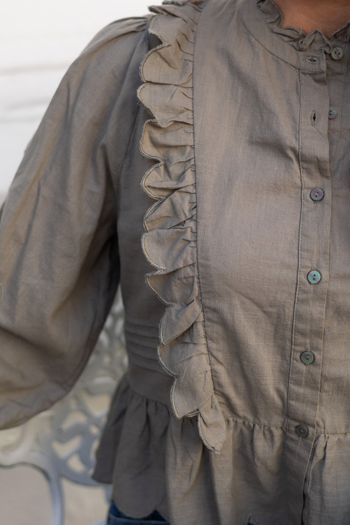 Petrine Embroidery Blouse Smoke Green