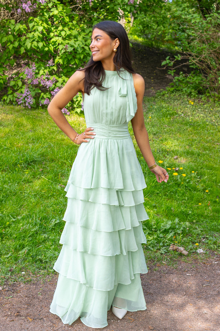 Marli Solid Chiffon Dress Light Green
