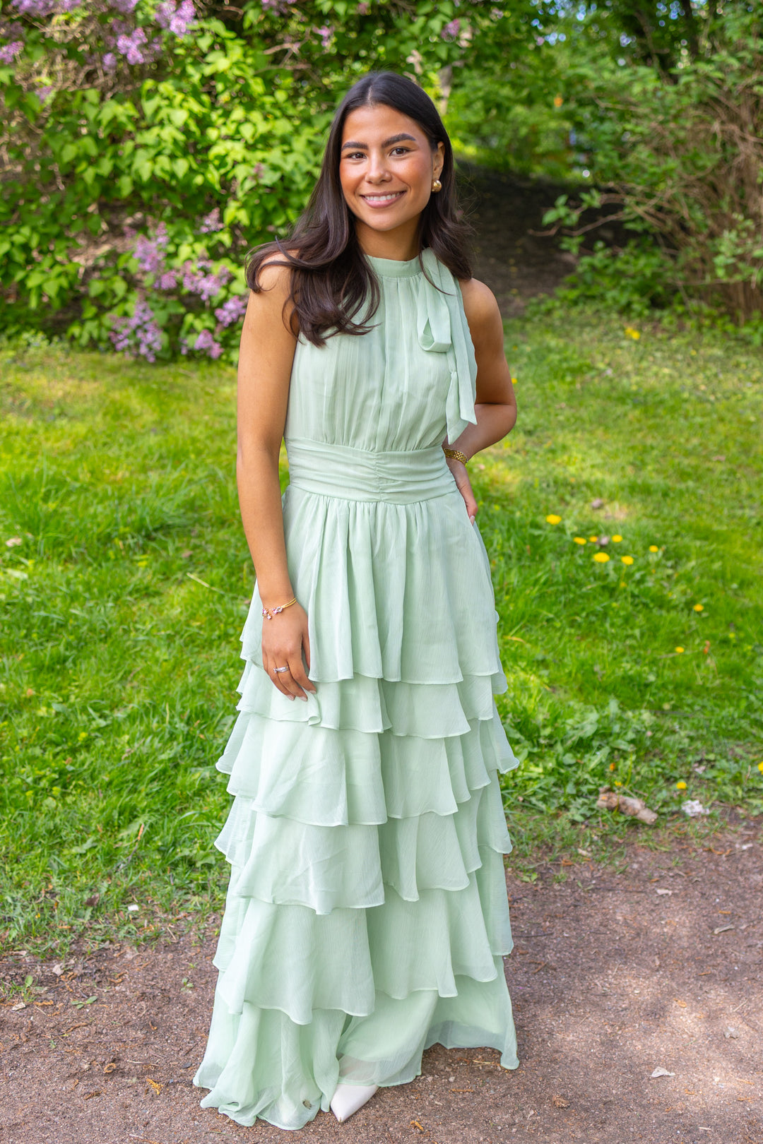 Marli Solid Chiffon Dress Light Green