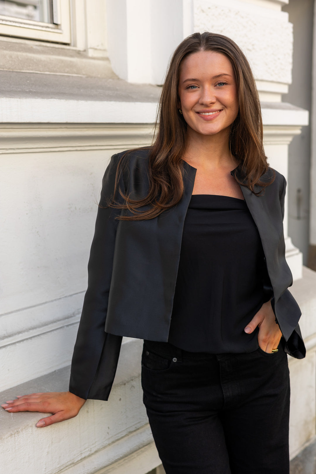 Ruthie Cropped Long Sleeve Blouse Black