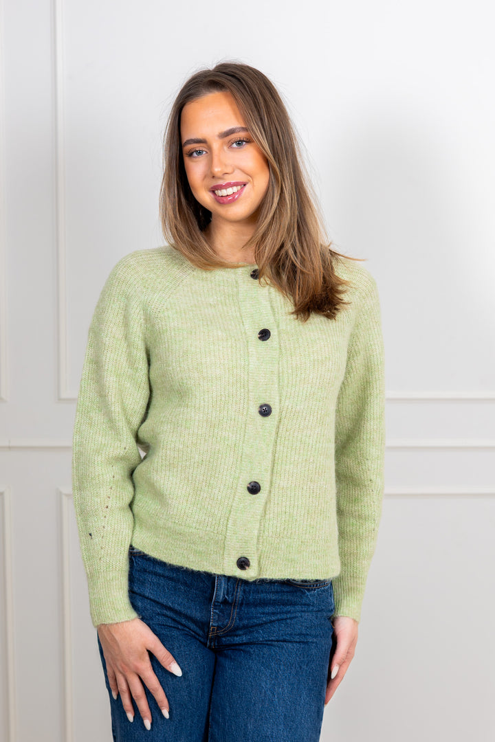 Lulu Ls Knit Short Cardigan Lint Melange