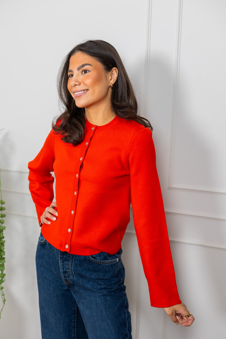 Elena Ls Knit Cardigan Fiery Red