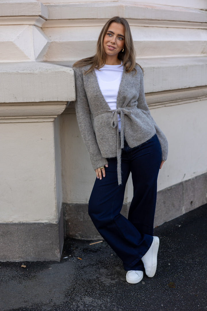 Gabella Ls Knit Belt Cardigan Steel Gray Melange