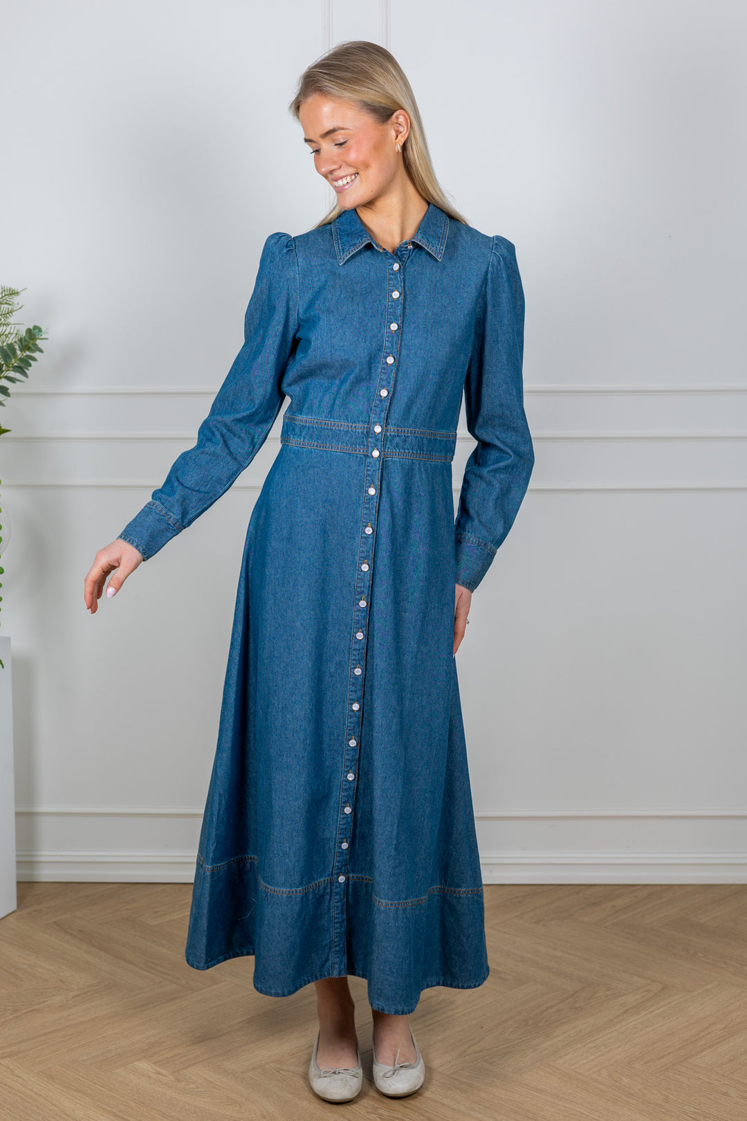 Denim Button-Down Dress French Blue