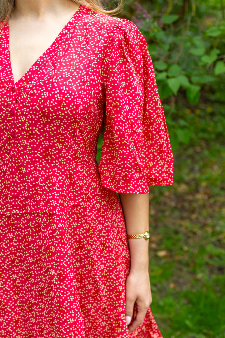 Spring V-Neck Dress Red Dots