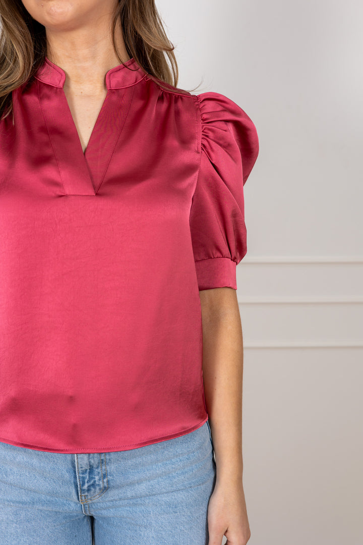 Roella Heavy Sateen Blouse Cherry Pink