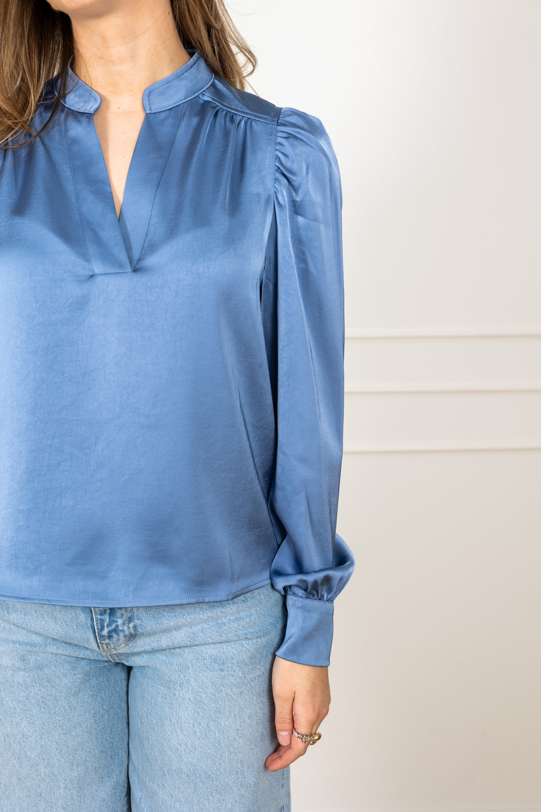 Rosslyn Heavy Sateen Blouse Smoke Blue