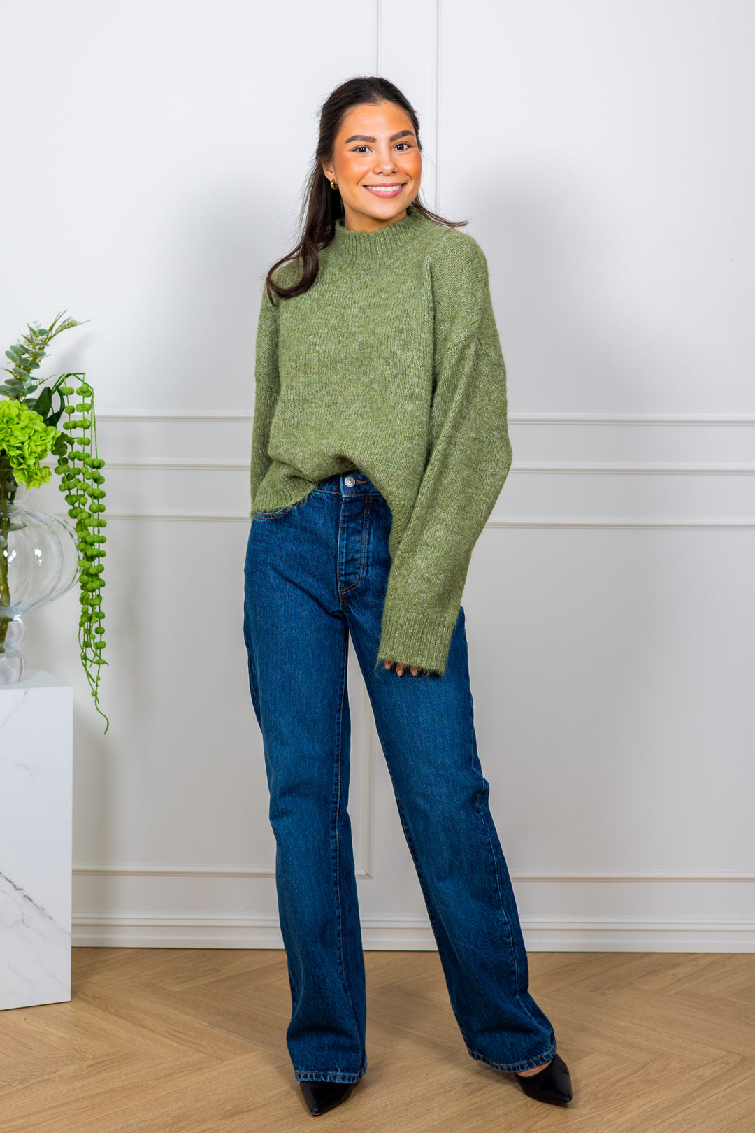 Paulina Fluffy Knit Blouse Dusty Green