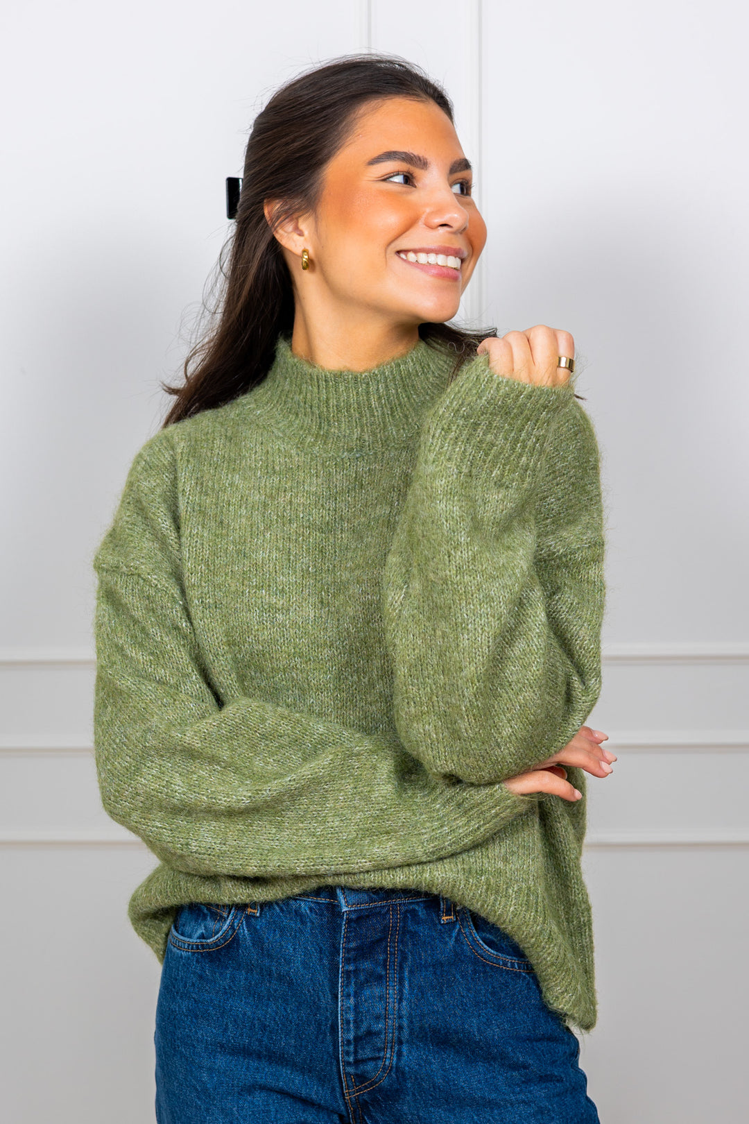 Paulina Fluffy Knit Blouse Dusty Green
