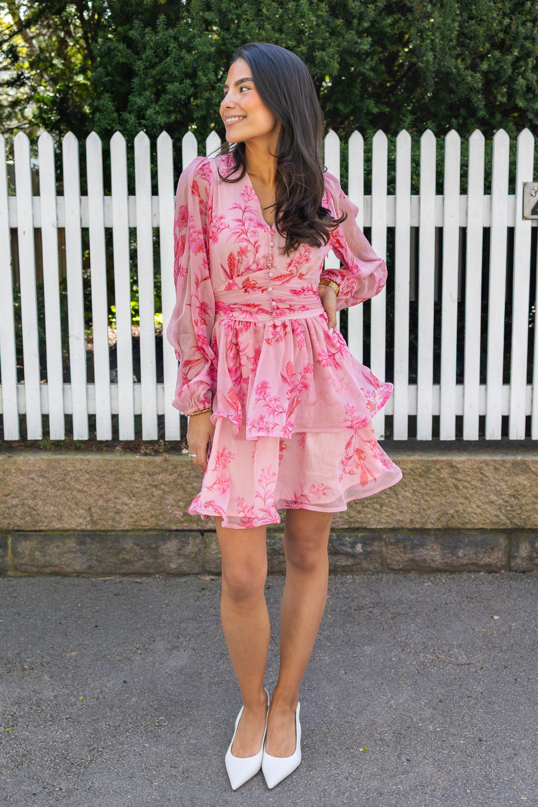 Rivana Print Chiffon Dress Pink
