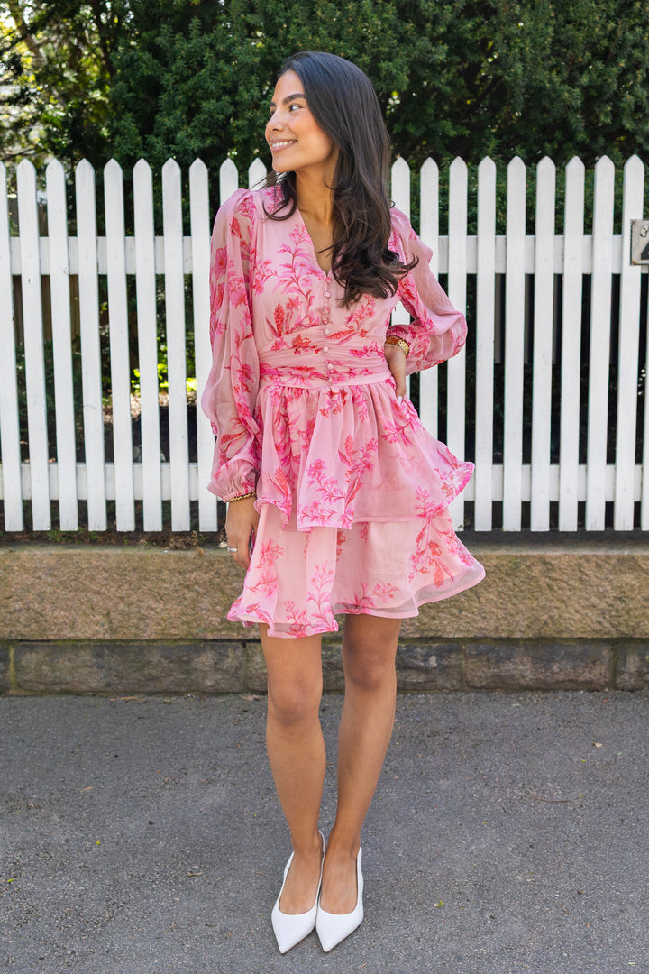 Rivana Print Chiffon Dress Pink