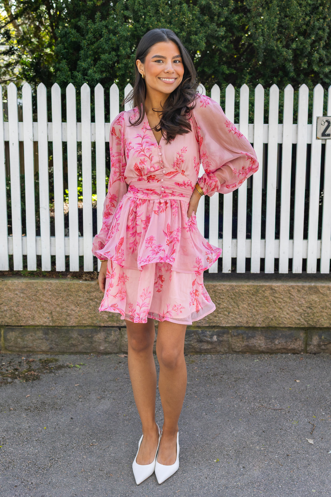 Rivana Print Chiffon Dress Pink