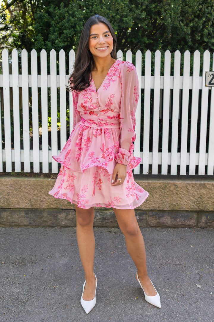 Rivana Print Chiffon Dress Pink