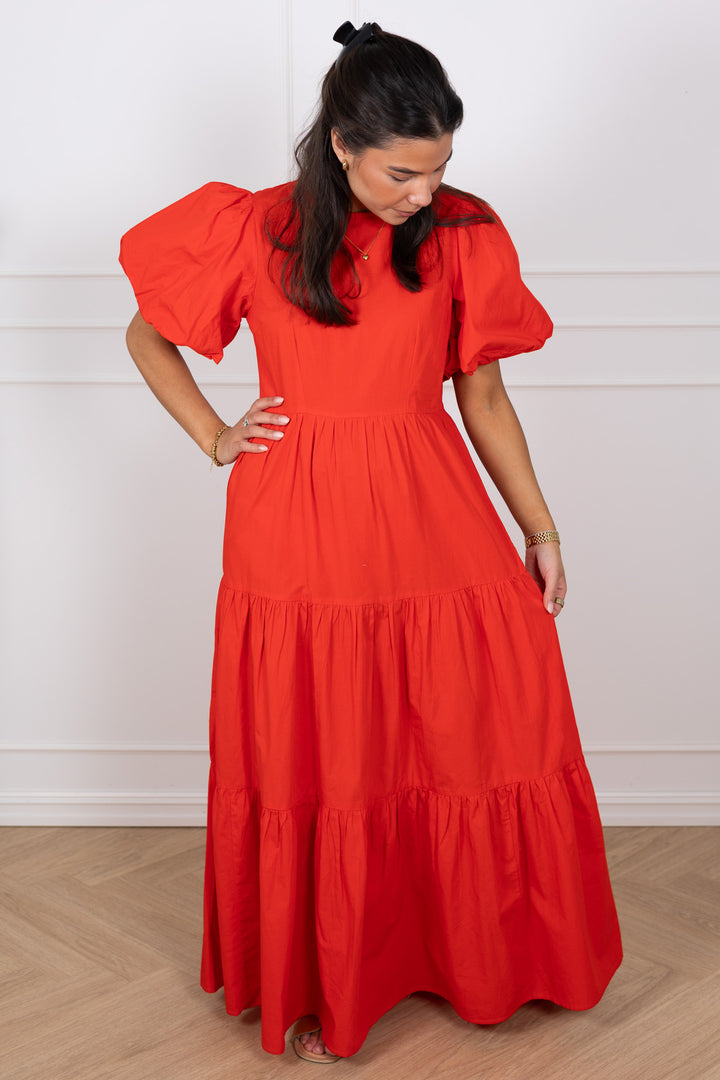 Colea Ss Ankle Dress Fiery Red