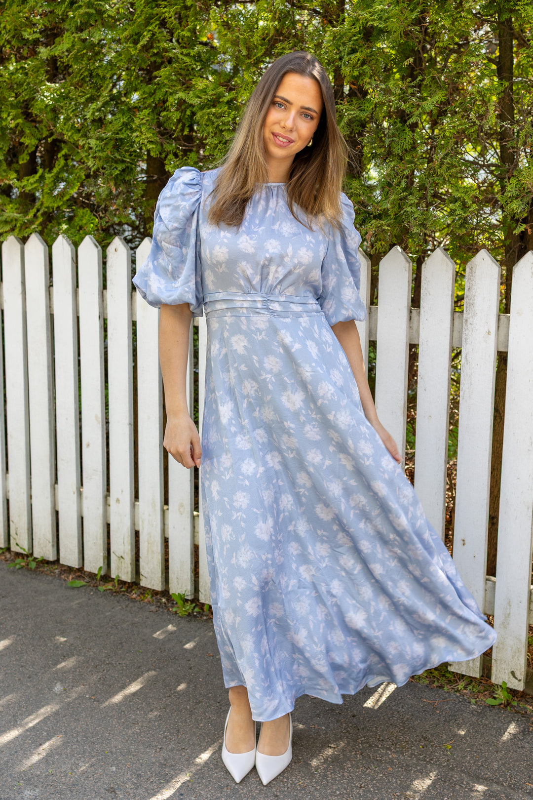 Kikka Faded Flower Dress Light Blue