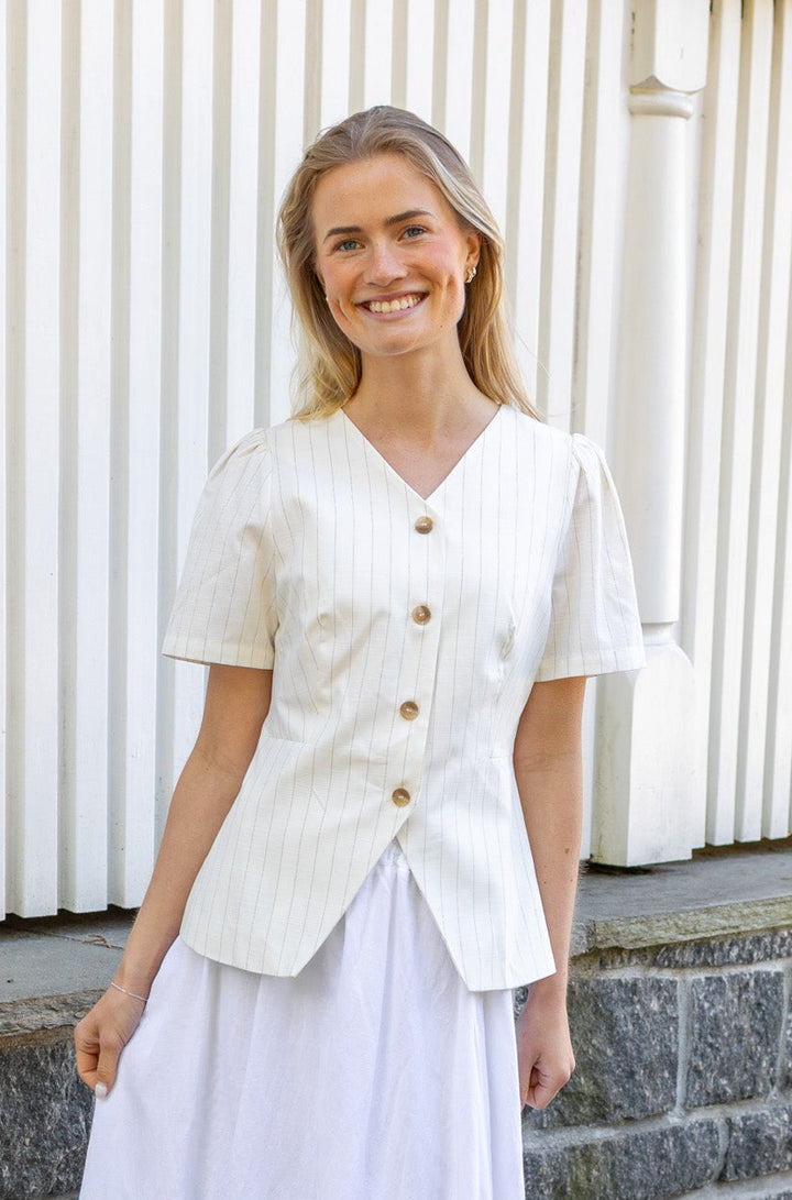 Jules Summer Stripe Blouse Taupe Stripe