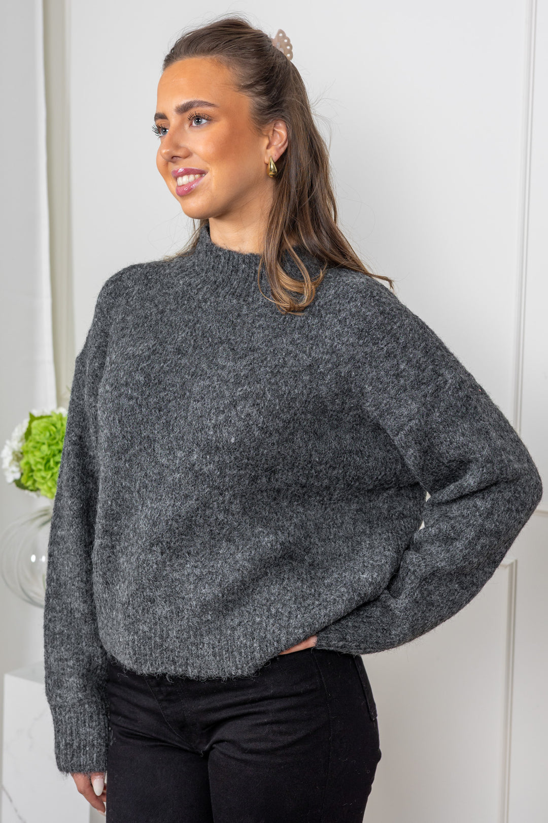Paulina Fluffy Knit Blouse Antracit