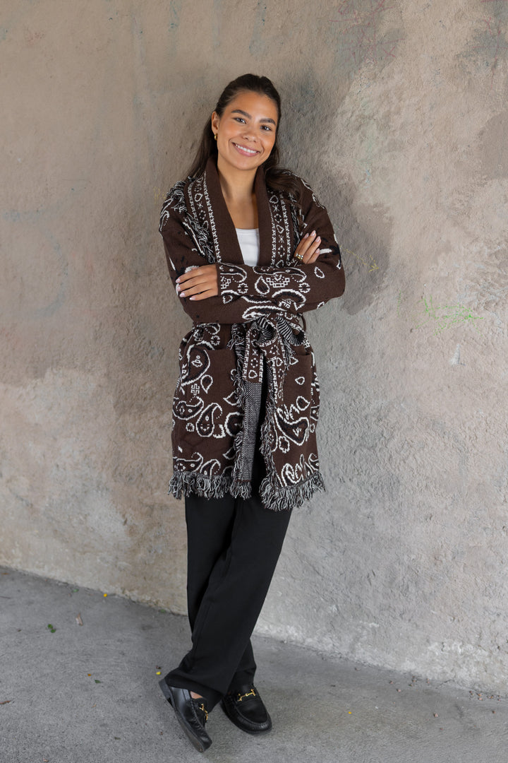 Paisley Frill Cardigan Brown