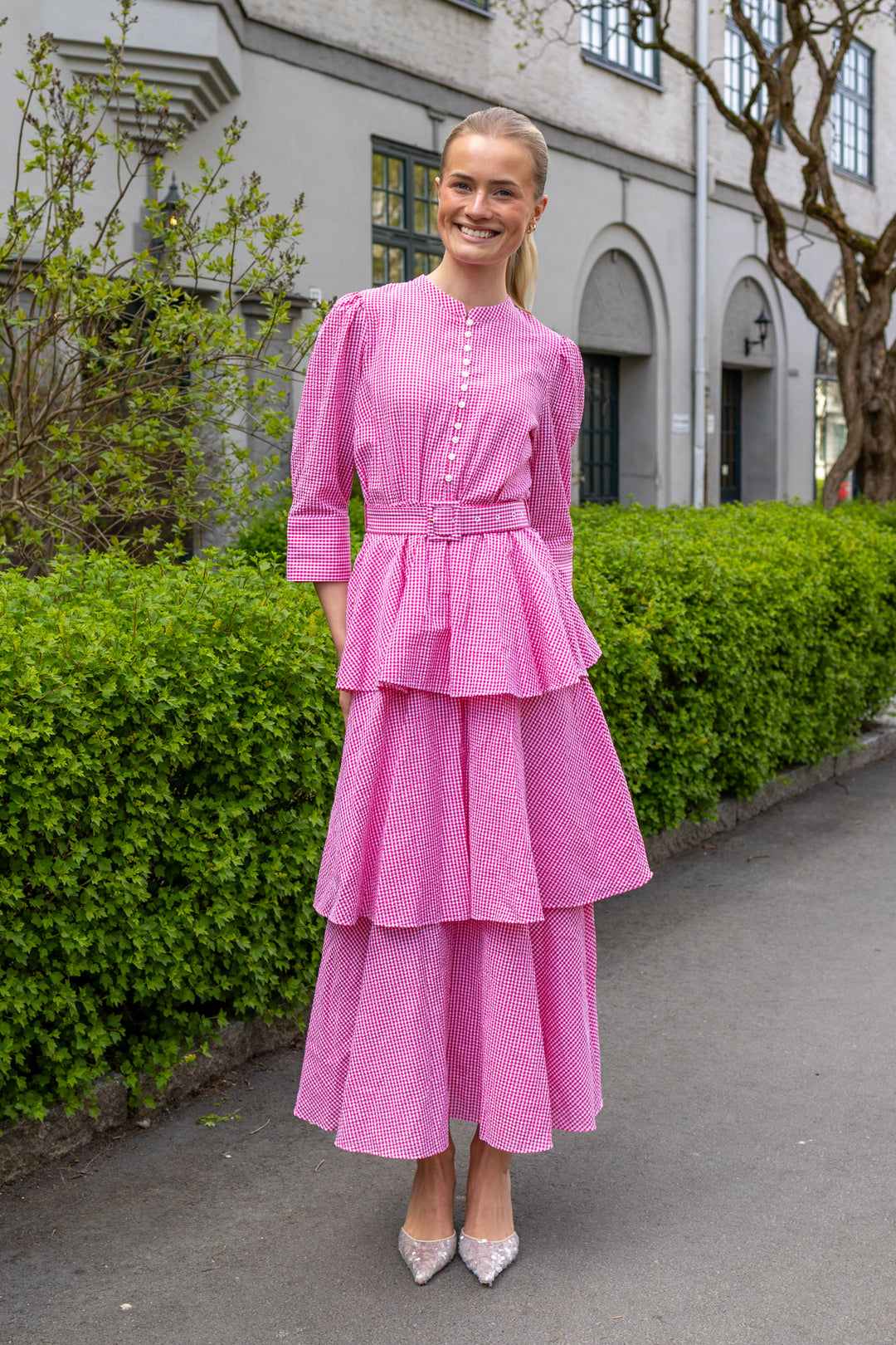 Seersucker Flounce Dress Pink Checks