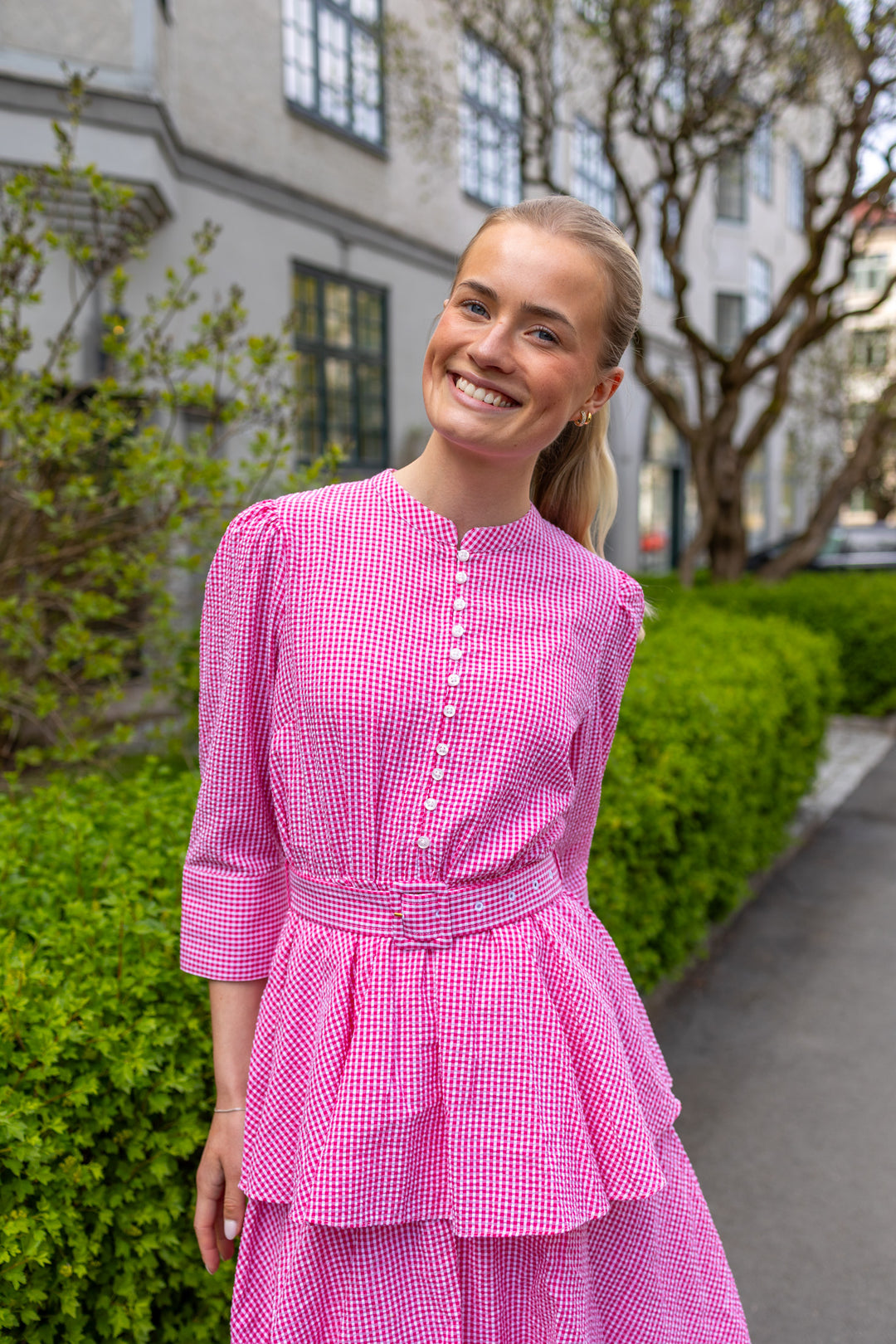 Seersucker Flounce Dress Pink Checks