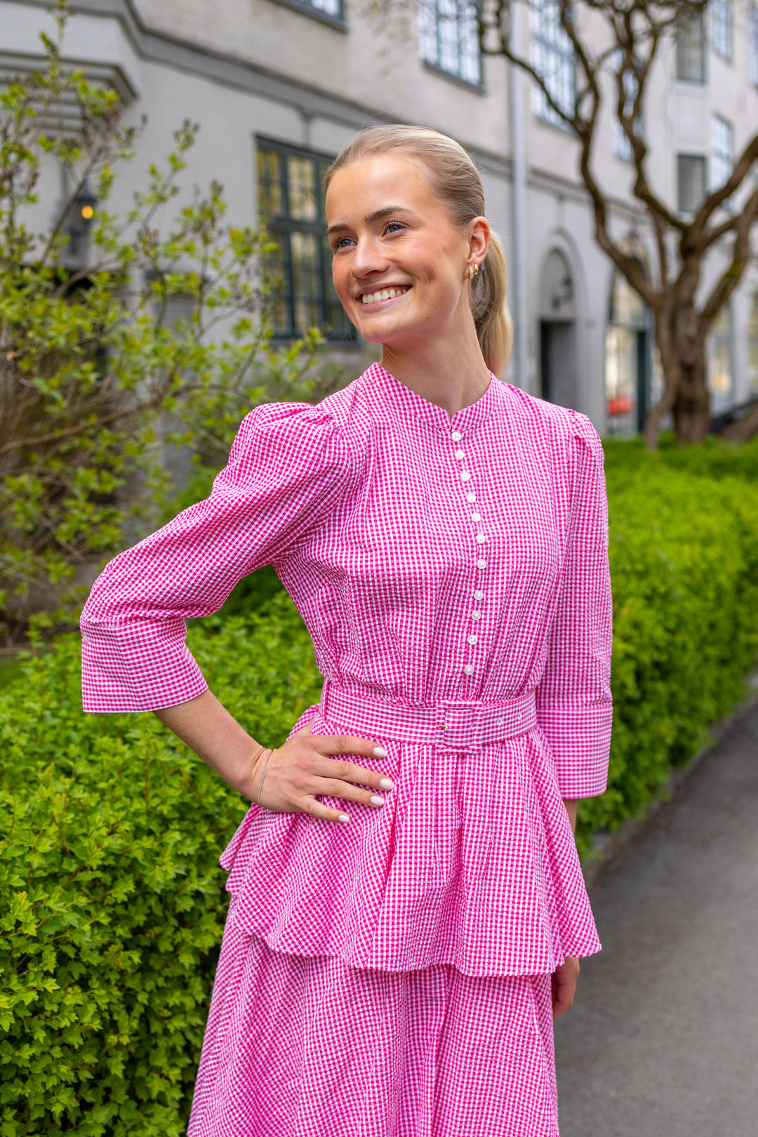 Seersucker Flounce Dress Pink Checks