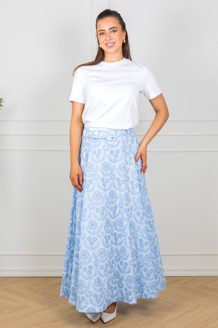 Checks Maxi Skirt Light Blue