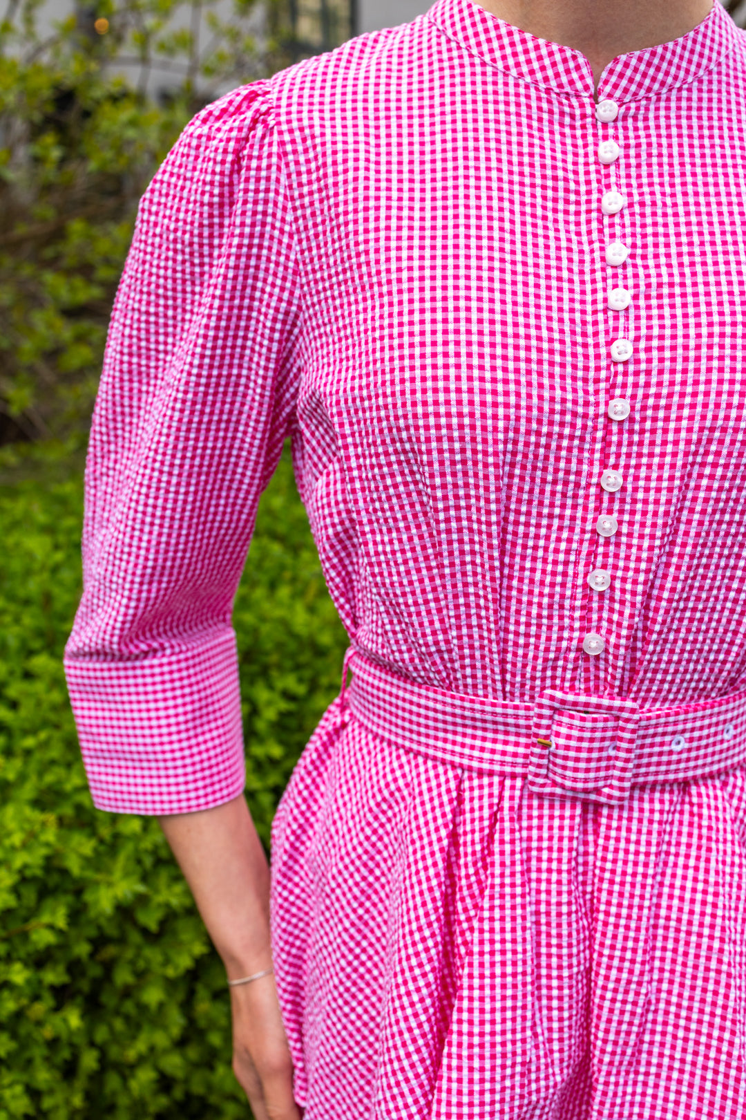 Seersucker Flounce Dress Pink Checks
