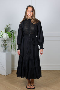 Cotton Slub Midi Dress Black