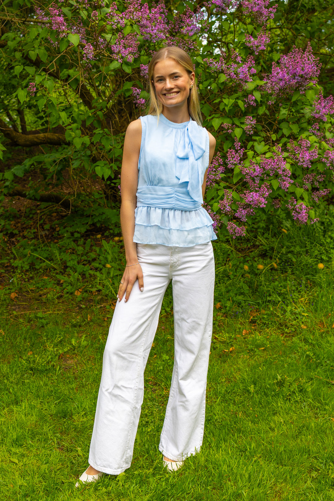 Ansol Solid Chiffon Top Light Blue